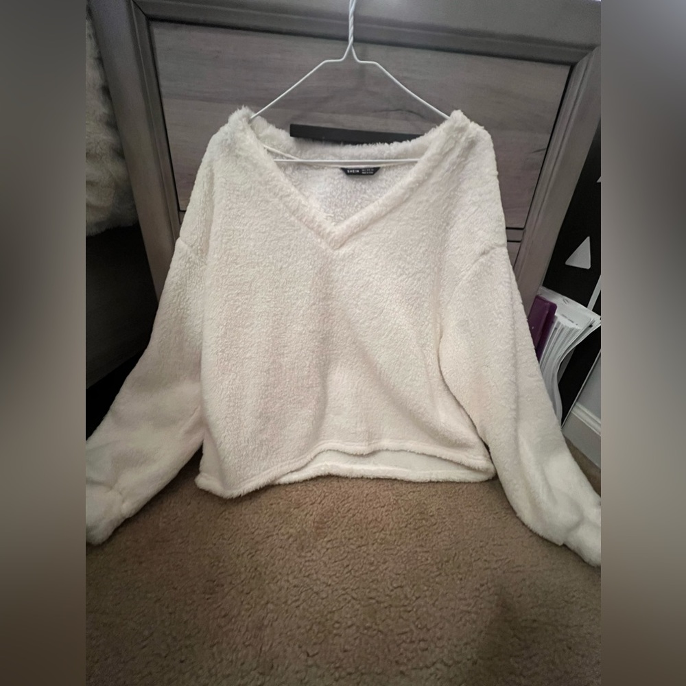 White soft sherpa sweater